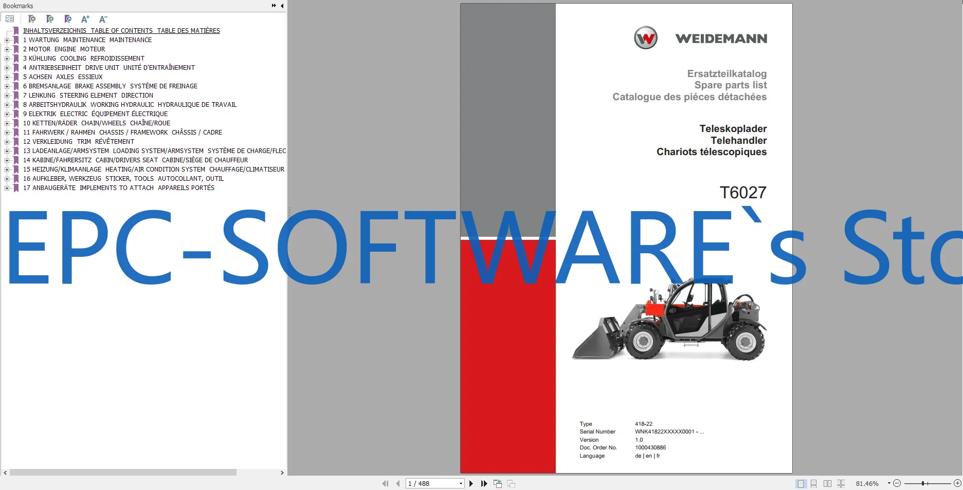 Heavy Equipment Software - EPC-SOFTWARE Weidemann重機スペアパーツカタログ 7.83GB DVD 多言語対応