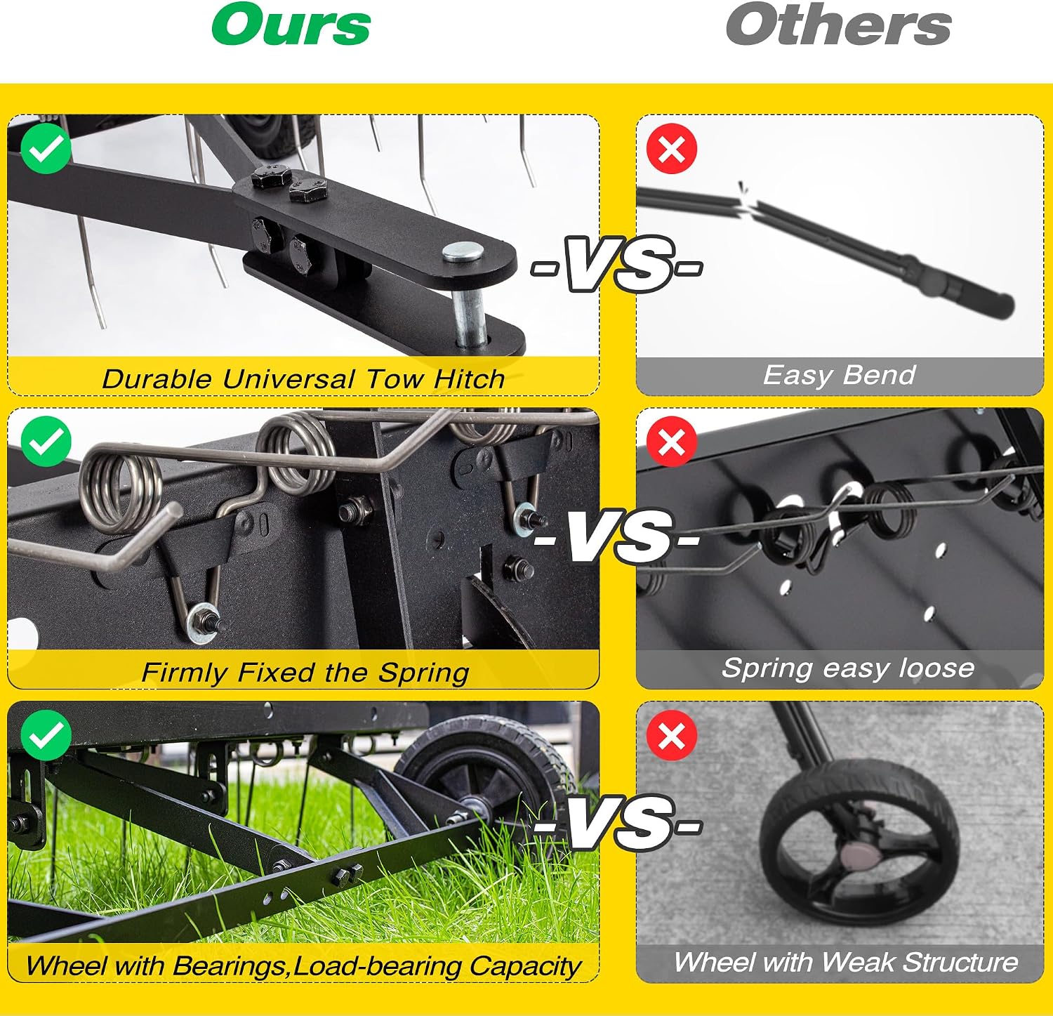 牽引式芝生脱草機レーキアタッチメント、頑丈なスプリングスチー - Heavy Equipment Attachments のレビューと価格