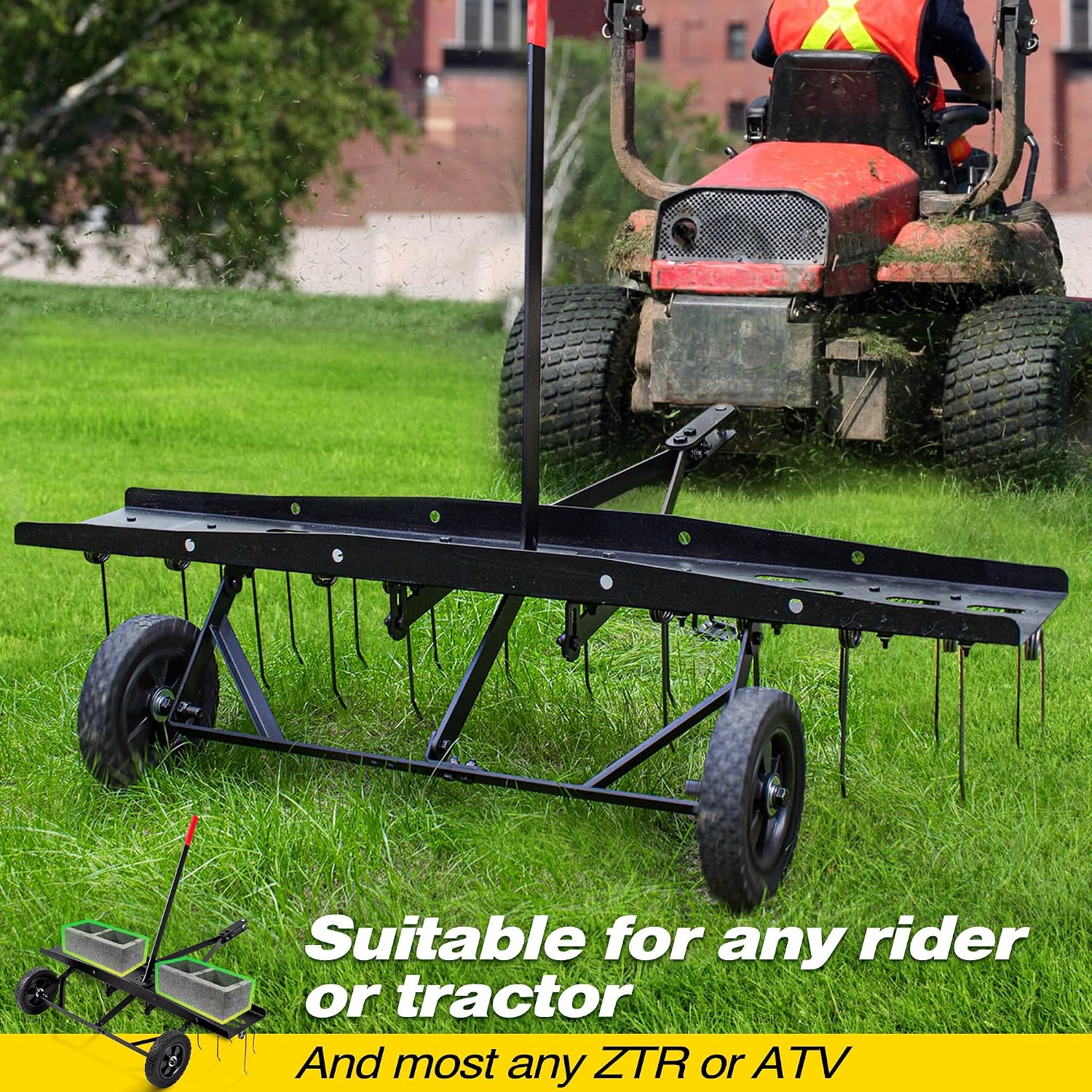 牽引式芝生脱草機レーキアタッチメント、頑丈なスプリングスチー - Heavy Equipment Attachments のレビューと価格